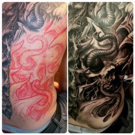 Tattoos - back piece skull tentacle - 128756